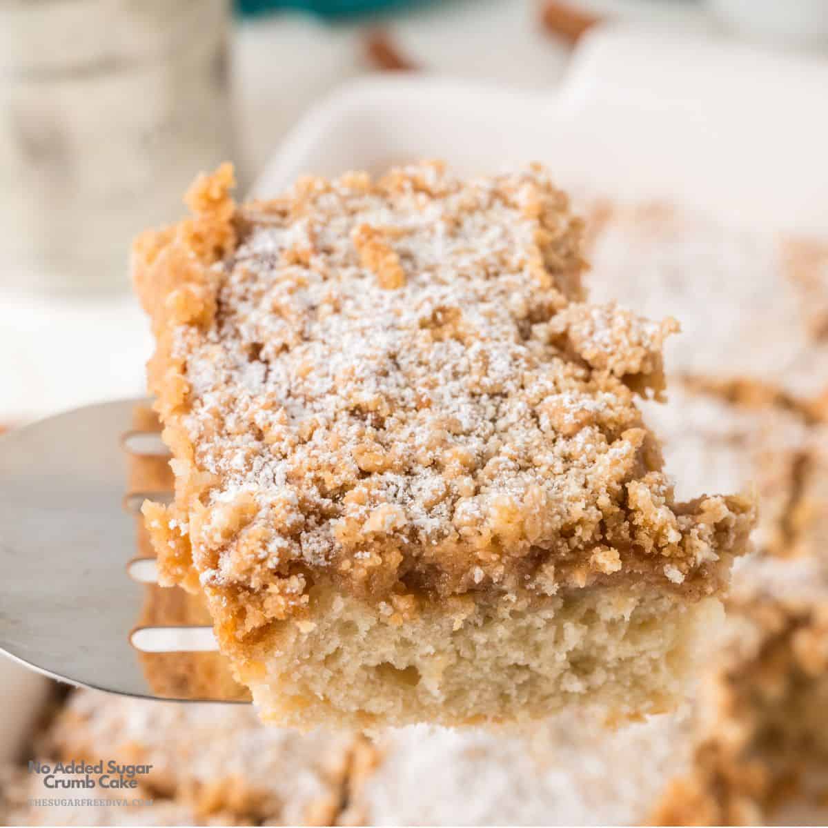 No Added Sugar Crumb Cake, a delicious no added sugar dessert recipe featuring a buttery cake topped with a cinnamon crumb topping. No Added Sugar Crumb Cake, a delicious no added sugar dessert recipe featuring a buttery cake topped with a cinnamon crumb topping.