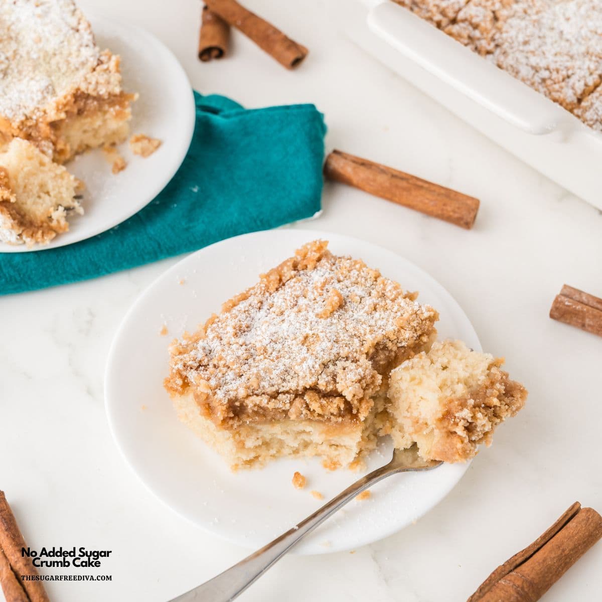 No Added Sugar Crumb Cake, a delicious no added sugar dessert recipe featuring a buttery cake topped with a cinnamon crumb topping. alt= No Added Sugar Crumb Cake, a delicious no added sugar dessert recipe featuring a buttery cake topped with a cinnamon crumb topping.