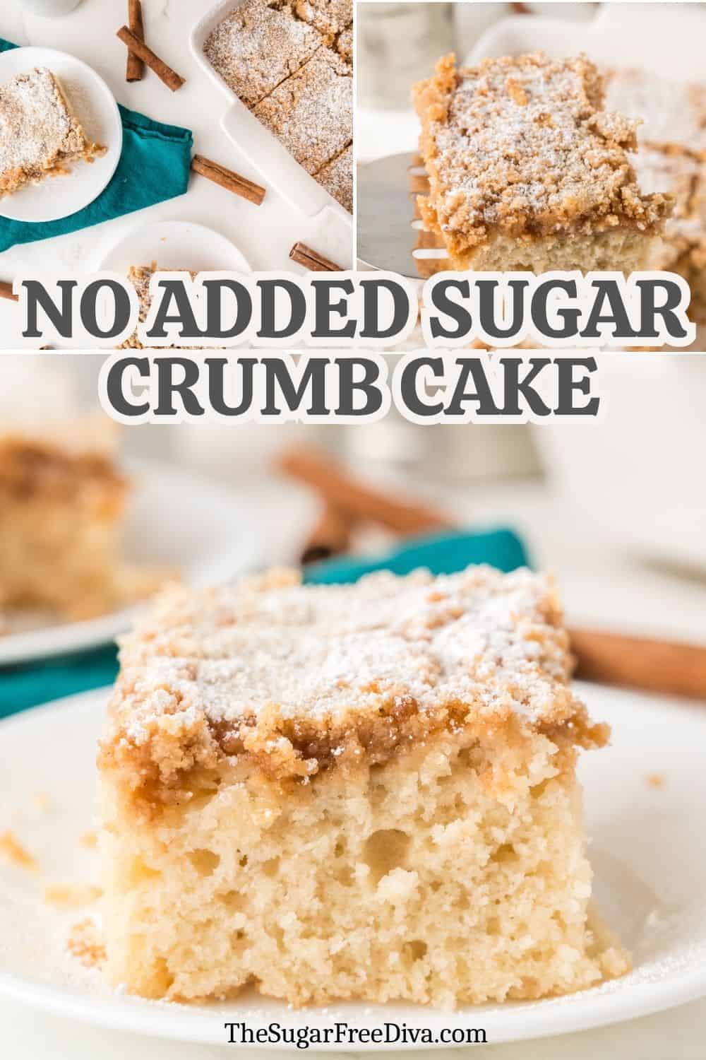 No Added Sugar Crumb Cake, a delicious no added sugar dessert recipe featuring a buttery cake topped with a cinnamon crumb topping. No Added Sugar Crumb Cake, a delicious no added sugar dessert recipe featuring a buttery cake topped with a cinnamon crumb topping.