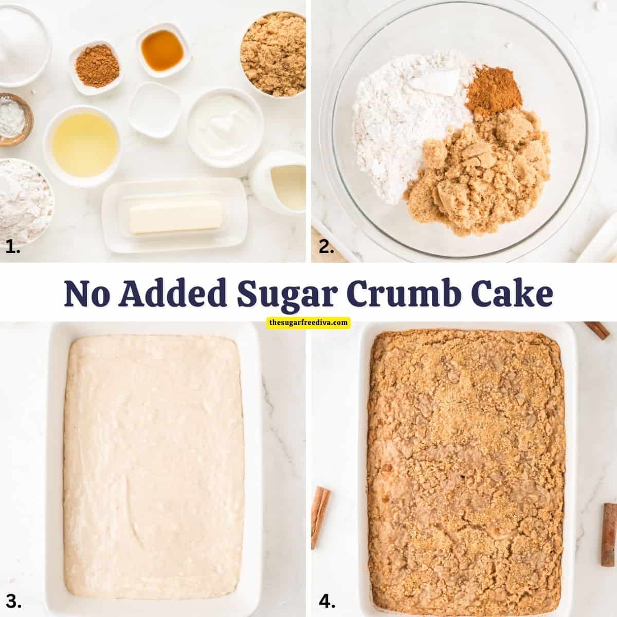 No Added Sugar Crumb Cake, a delicious no added sugar dessert recipe featuring a buttery cake topped with a cinnamon crumb topping. No Added Sugar Crumb Cake, a delicious no added sugar dessert recipe featuring a buttery cake topped with a cinnamon crumb topping.