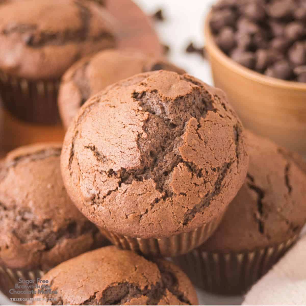 Sugar Free Brown Butter Chocolate Muffins soft, moist, and bursting with deep caramelized flavor, no added sugar recipe. Sugar Free Brown Butter Chocolate Muffins- a delicious recipe for tender and fluffy muffins bursting with deep caramelized flavor and made with no added sugar.