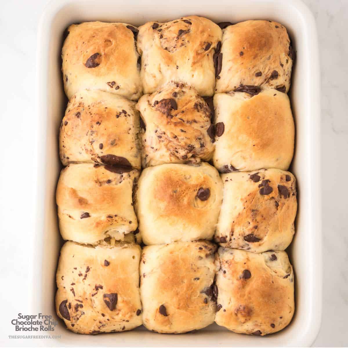 Sugar Free Chocolate Chip Brioche Rolls, a no added sugar recipe for buttery, pillowy-soft rolls packed with melty chocolate chips. Sugar Free Chocolate Chip Brioche Rolls, a no added sugar recipe for buttery, pillowy-soft rolls packed with melty chocolate chips.