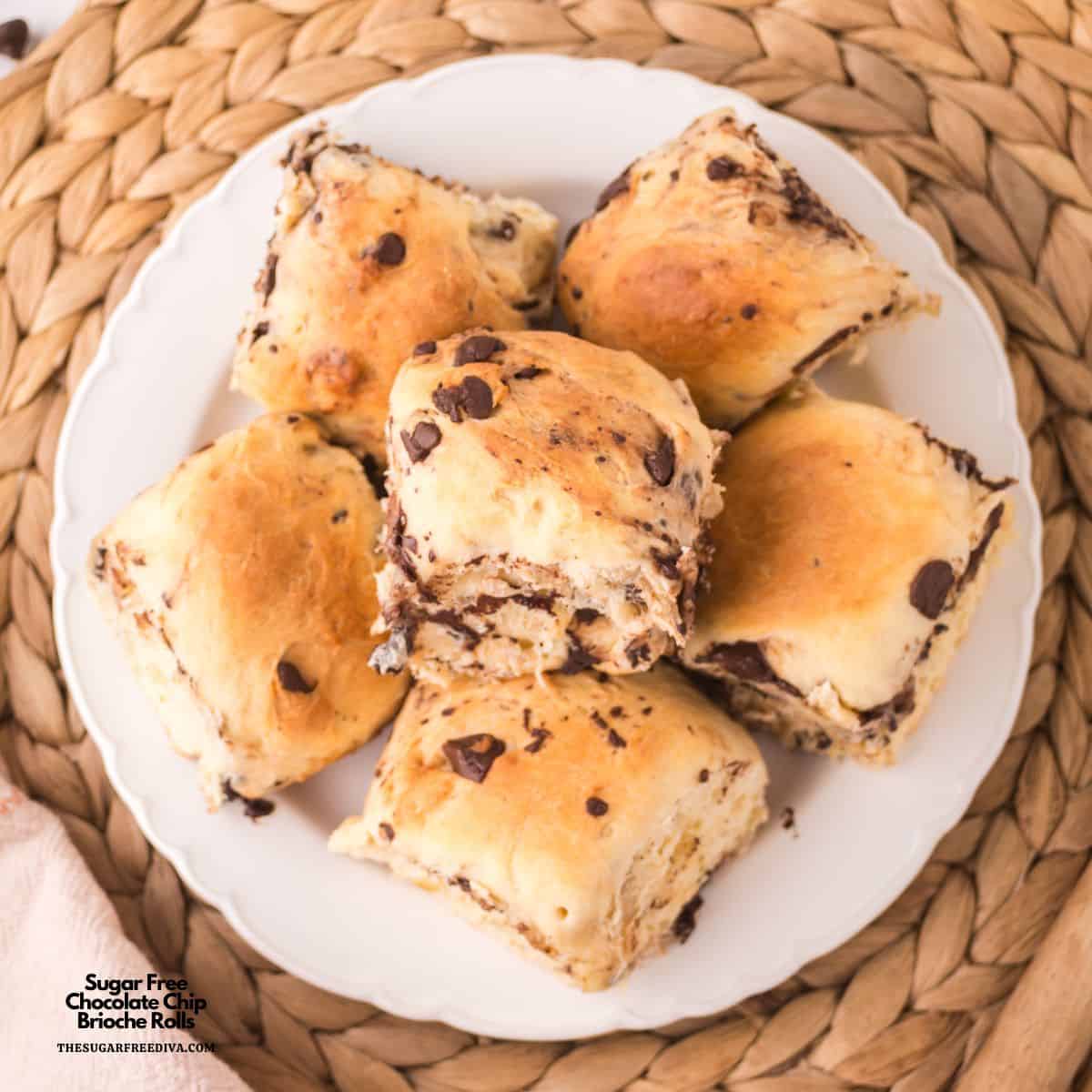 Sugar Free Chocolate Chip Brioche Rolls, a no added sugar recipe for buttery, pillowy-soft rolls packed with melty chocolate chips. Sugar Free Chocolate Chip Brioche Rolls, a no added sugar recipe for buttery, pillowy-soft rolls packed with melty chocolate chips.