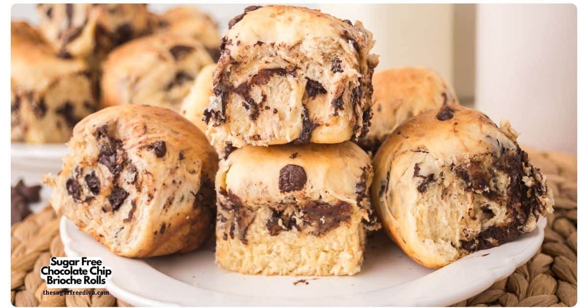 Sugar Free Chocolate Chip Brioche Rolls, a no added sugar recipe for buttery, pillowy-soft rolls packed with melty chocolate chips. Sugar Free Chocolate Chip Brioche Rolls, a no added sugar recipe for buttery, pillowy-soft rolls packed with melty chocolate chips.