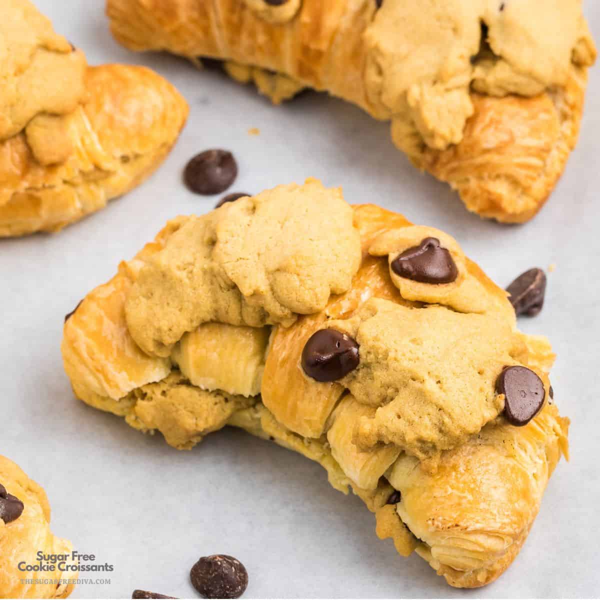 Sugar Free Cookie Croissants, an easy no added sugar recipe featuring croissant rolls stuffed and topped with cookie dough. Sugar Free Cookie Croissants