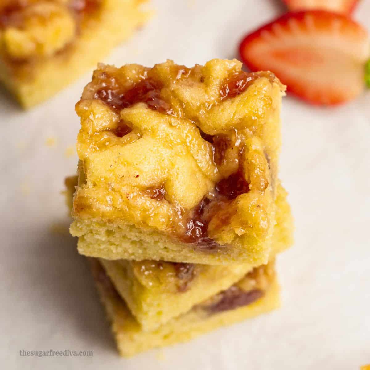 Sugar Free Strawberry Jam Snack Cake, a simple no added sugar dessert recipe made with simple pantry staples and fruit preserves. Sugar Free Strawberry Jam Snack Cake, a simple no added sugar dessert recipe made with simple pantry staples and fruit preserves.