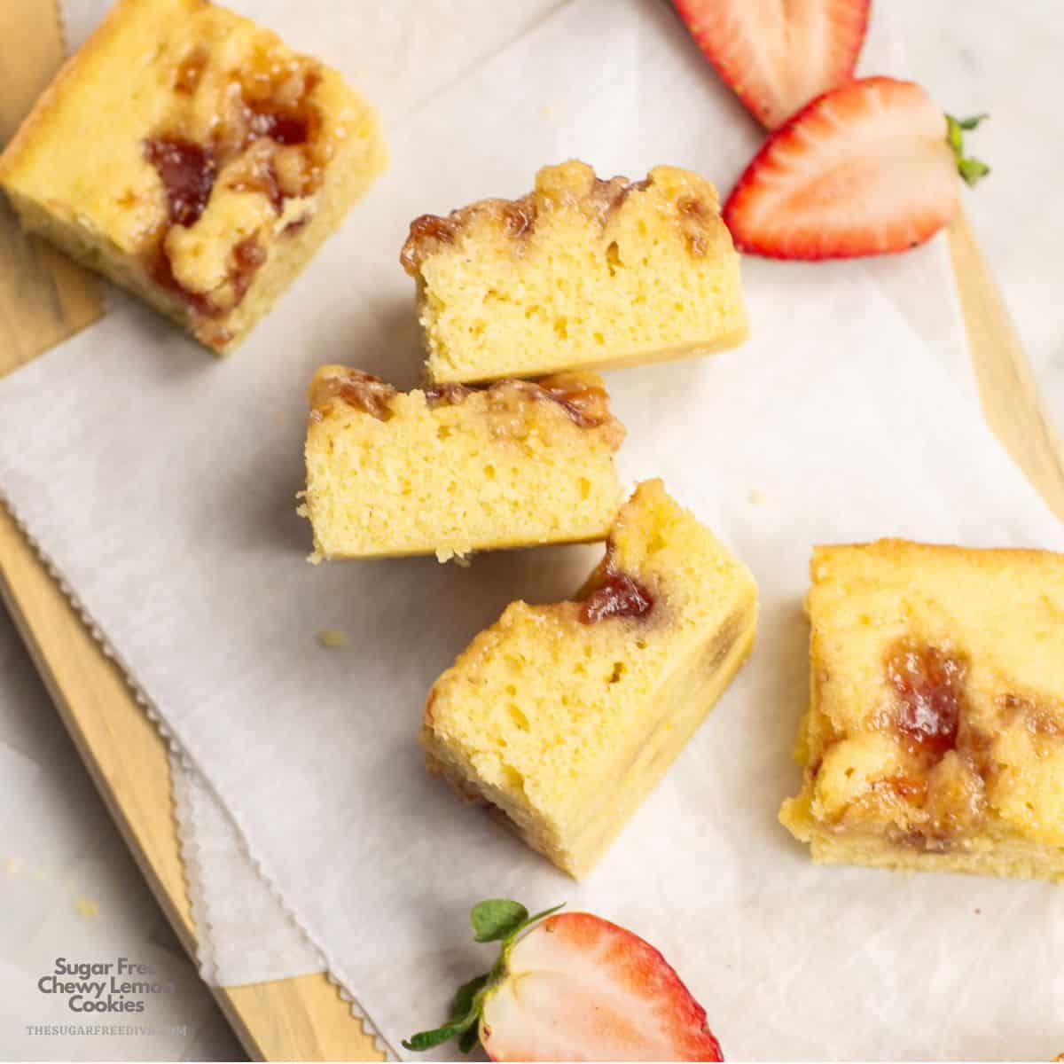 Sugar Free Strawberry Jam Snack Cake, a simple no added sugar dessert recipe made with simple pantry staples and fruit preserves. Sugar Free Strawberry Jam Snack Cake, a simple no added sugar dessert recipe made with simple pantry staples and fruit preserves.