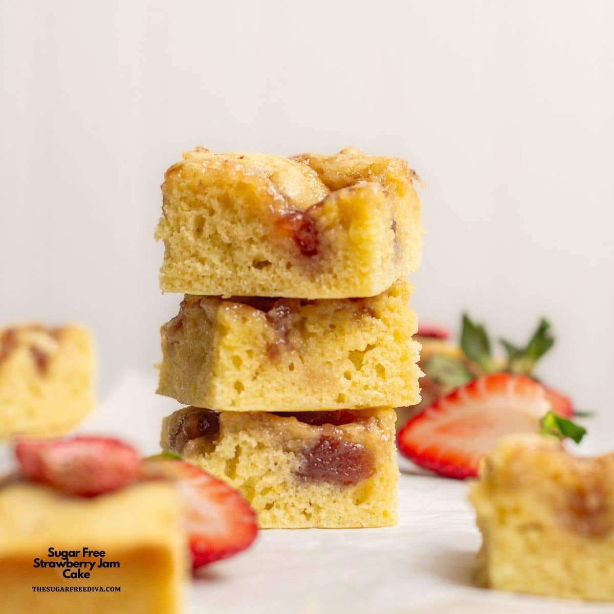 Sugar Free Strawberry Jam Snack Cake, a simple no added sugar dessert recipe made with simple pantry staples and fruit preserves. Sugar Free Strawberry Jam Snack Cake, a simple no added sugar dessert recipe made with simple pantry staples and fruit preserves.