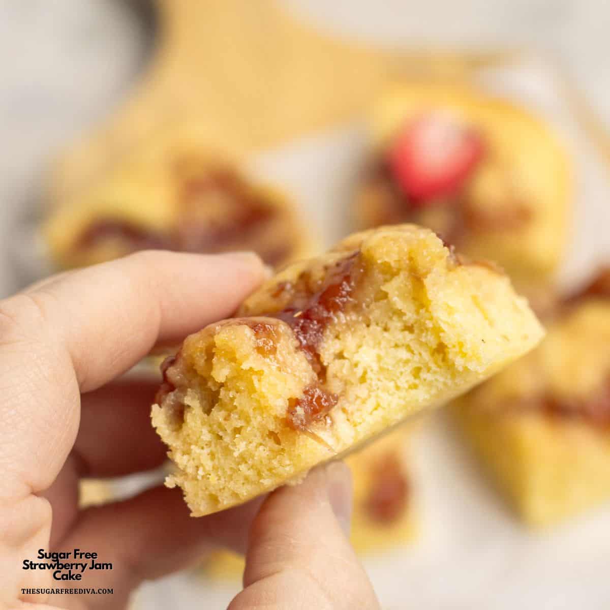Sugar Free Strawberry Jam Snack Cake, a simple no added sugar dessert recipe made with simple pantry staples and fruit preserves. Sugar Free Strawberry Jam Snack Cake, a simple no added sugar dessert recipe made with simple pantry staples and fruit preserves.