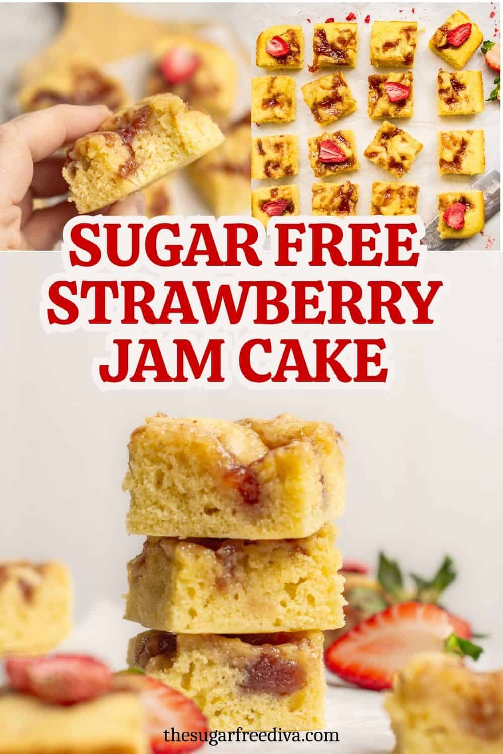 Sugar Free Strawberry Jam Snack Cake, a simple no added sugar dessert recipe made with simple pantry staples and fruit preserves. Sugar Free Strawberry Jam Snack Cake, a simple no added sugar dessert recipe made with simple pantry staples and fruit preserves.