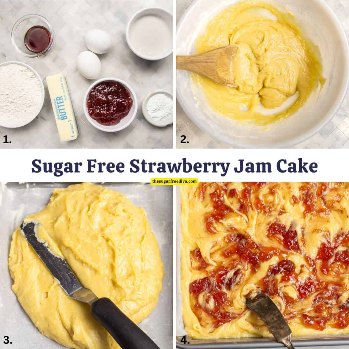 Sugar Free Strawberry Jam Snack Cake, a simple no added sugar dessert recipe made with simple pantry staples and fruit preserves. Sugar Free Strawberry Jam Snack Cake, a simple no added sugar dessert recipe made with simple pantry staples and fruit preserves.