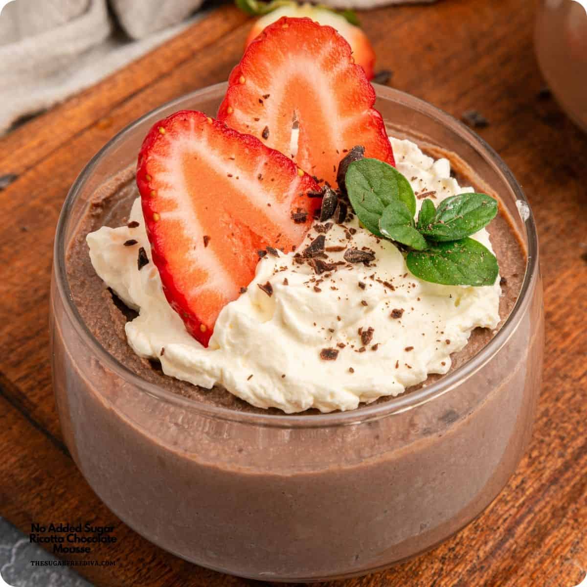 No Added Sugar Ricotta Chocolate Mousse, a 15 minute no bake sugar free recipe for velvety, cheesecake-like, decadent, guilt-free dessert. No Added Sugar Ricotta Chocolate Mousse, a 15 minute no bake sugar free recipe for velvety, cheesecake-like, decadent, guilt-free dessert.