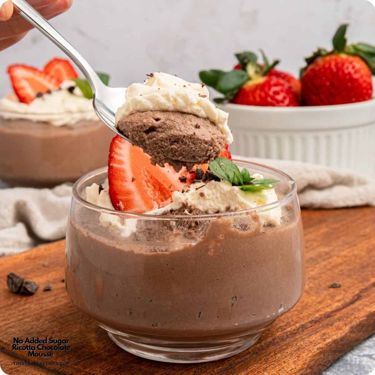 No Added Sugar Ricotta Chocolate Mousse, a 15 minute no bake sugar free recipe for velvety, cheesecake-like, decadent, guilt-free dessert. No Added Sugar Ricotta Chocolate Mousse, a 15 minute no bake sugar free recipe for velvety, cheesecake-like, decadent, guilt-free dessert.