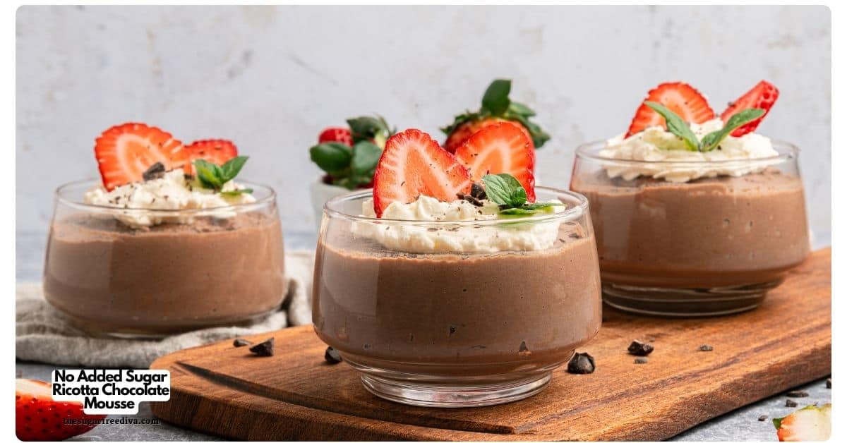 No Added Sugar Ricotta Chocolate Mousse, a 15 minute no bake sugar free recipe for velvety, cheesecake-like, decadent, guilt-free dessert. No Added Sugar Ricotta Chocolate Mousse, a 15 minute no bake sugar free recipe for velvety, cheesecake-like, decadent, guilt-free dessert.