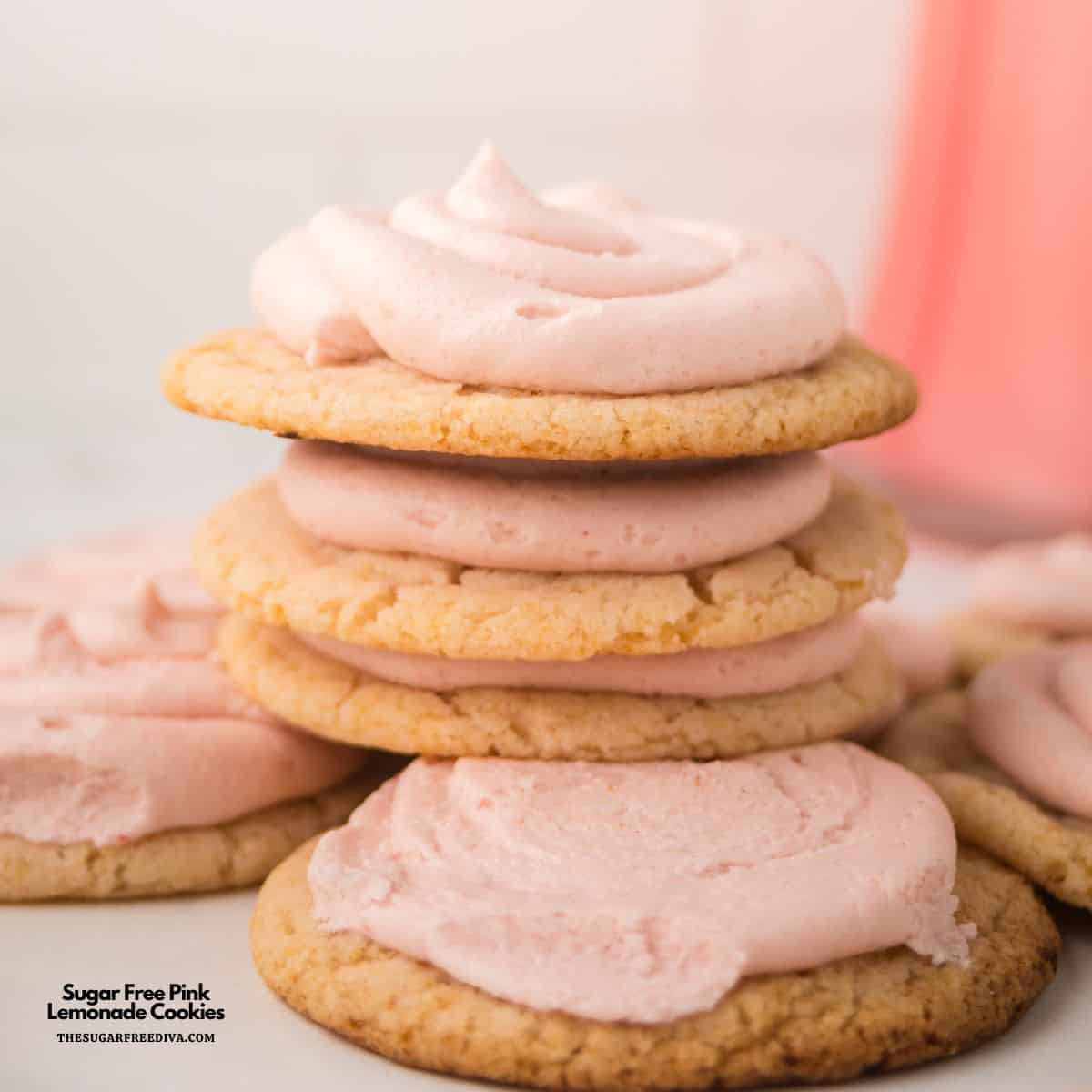 Sugar Free Pink Lemonade Cookies, soft, tangy cookies bursting with lemon flavor and topped with a creamy buttery frosting. Sugar Free Pink Lemonade Cookies, soft, tangy cookies bursting with lemon flavor and topped with a creamy buttery frosting.