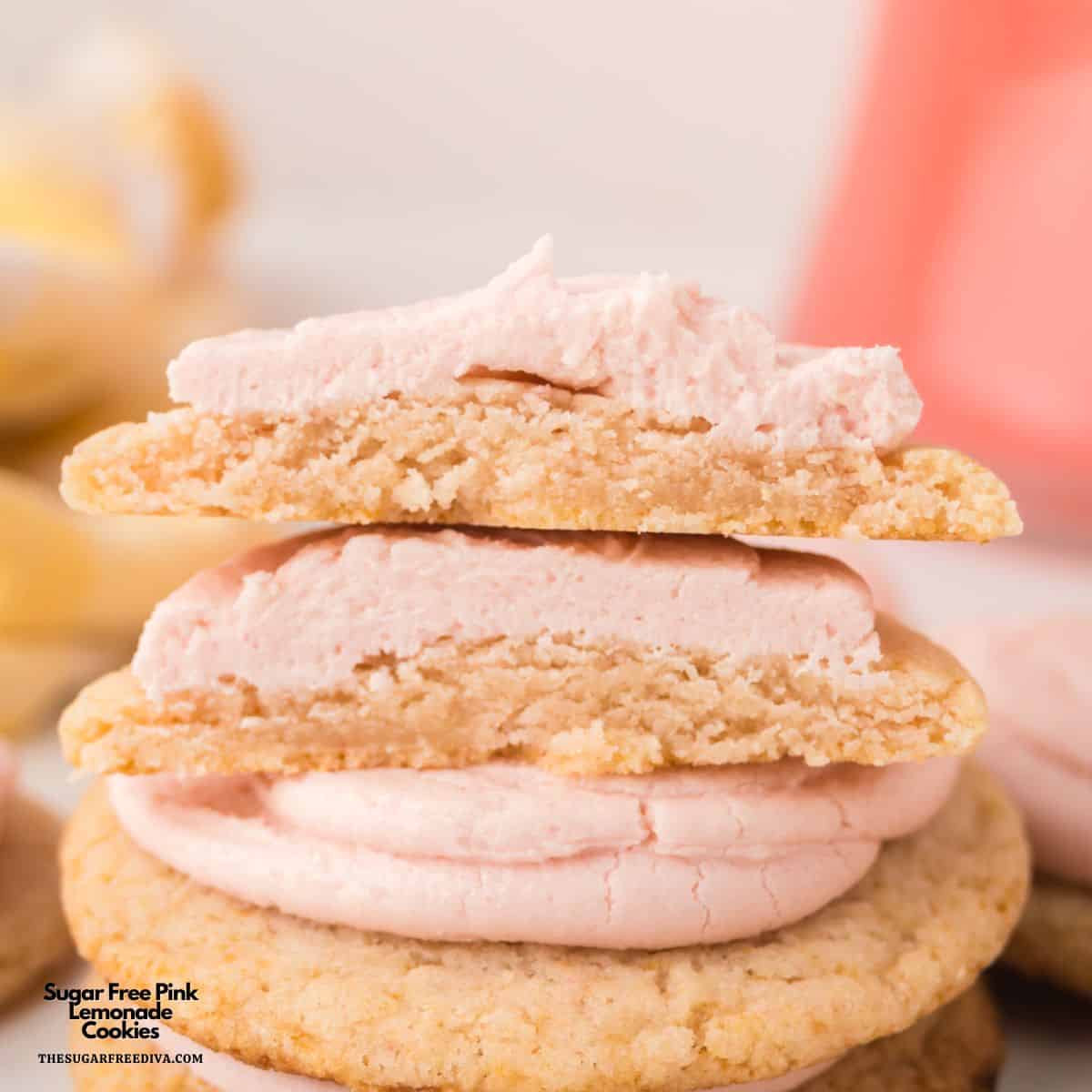 Sugar Free Pink Lemonade Cookies, soft, tangy cookies bursting with lemon flavor and topped with a creamy buttery frosting. Sugar Free Pink Lemonade Cookies, soft, tangy cookies bursting with lemon flavor and topped with a creamy buttery frosting.
