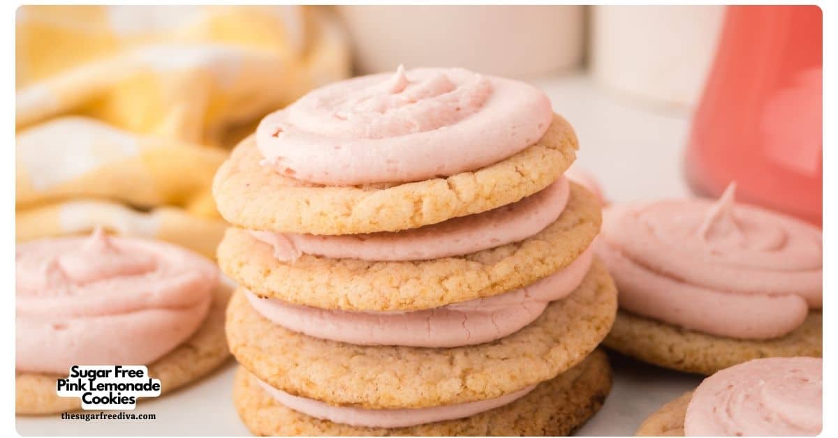 Sugar Free Pink Lemonade Cookies, soft, tangy cookies bursting with lemon flavor and topped with a creamy buttery frosting. Sugar Free Pink Lemonade Cookies, soft, tangy cookies bursting with lemon flavor and topped with a creamy buttery frosting.
