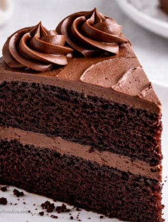 Sugar Free Devils Food Cake, a delicious cake recipe with a deep chocolate flavor, soft velvety crumb, and incredibly moist texture and no added sugar.