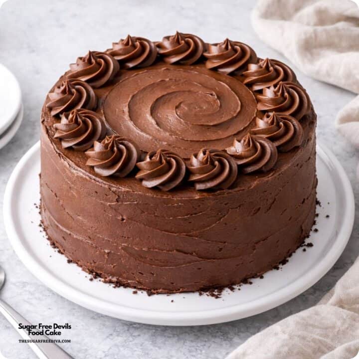 Sugar Free Devils Food Cake, a delicious cake recipe with a deep chocolate flavor, soft velvety crumb, and incredibly moist texture and no added sugar.