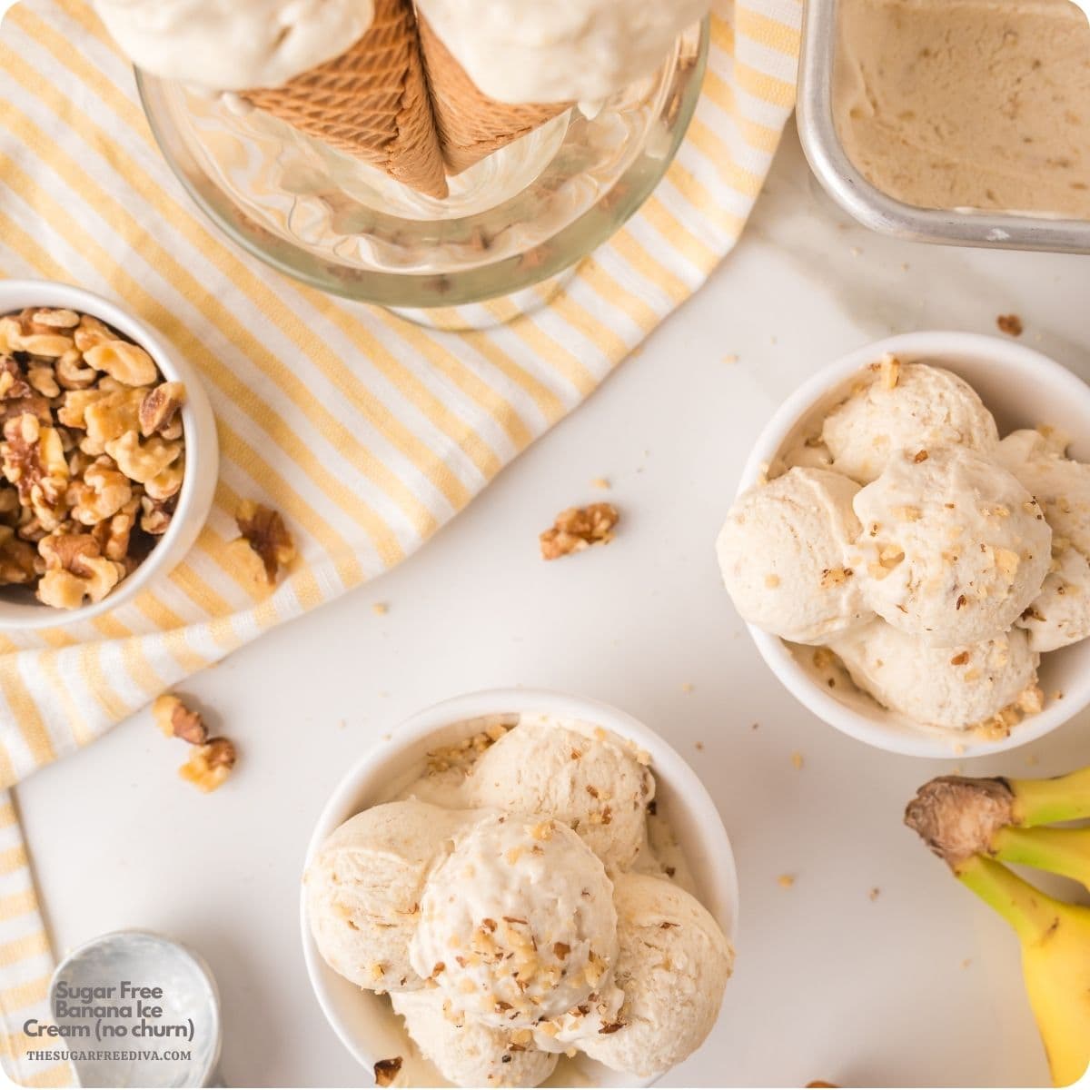 Sugar Free Banana Ice Cream, a 4-ingredient no-churn recipe for creamy ice cream made in about 10 minutes with no special equipment. Sugar Free Banana Ice Cream, a 4-ingredient no-churn recipe for creamy ice cream made in about 10 minutes with no special equipment.