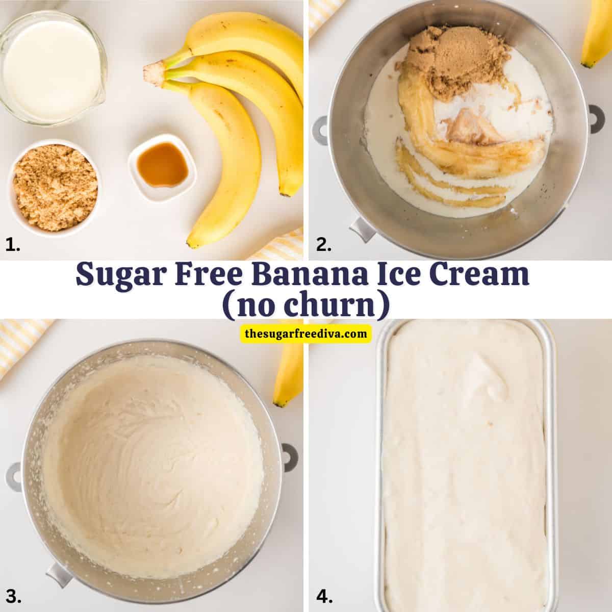 Sugar Free Banana Ice Cream, a 4-ingredient no-churn recipe for creamy ice cream made in about 10 minutes with no special equipment. Sugar Free Banana Ice Cream, a 4-ingredient no-churn recipe for creamy ice cream made in about 10 minutes with no special equipment.