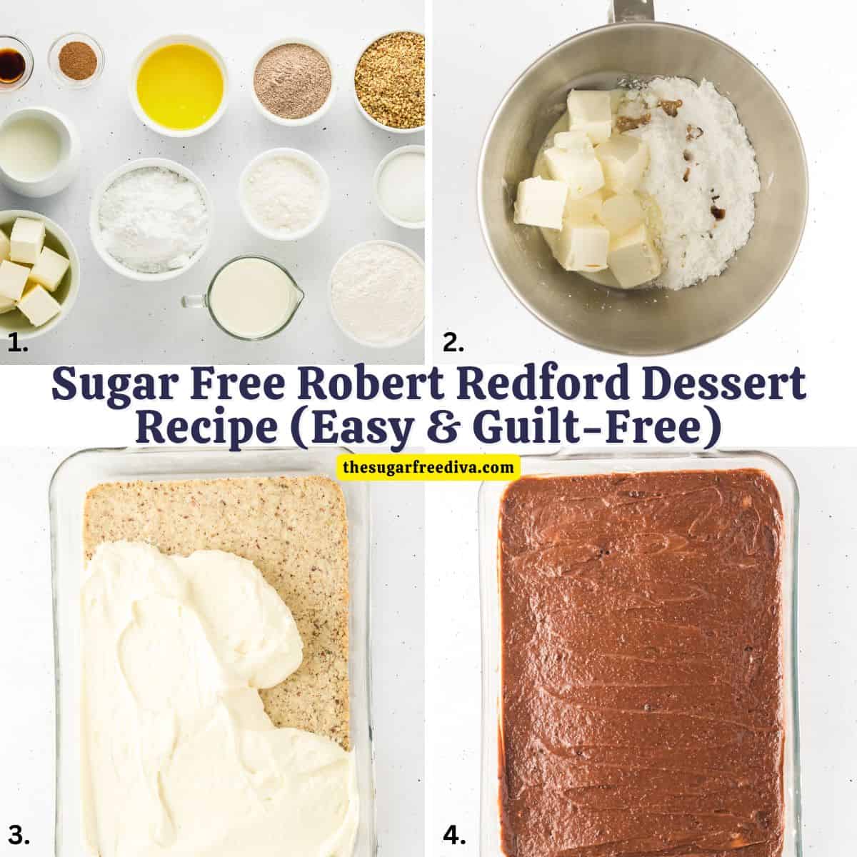 Sugar Free Robert Redford Dessert Recipe, a decadent 4 Layer Chocolate Pudding Dessert on a a buttery pecan shortbread crust. No added sugar. Sugar Free Robert Redford Dessert Recipe, a decadent 4 Layer Chocolate Pudding Dessert on a a buttery pecan shortbread crust. No added sugar.