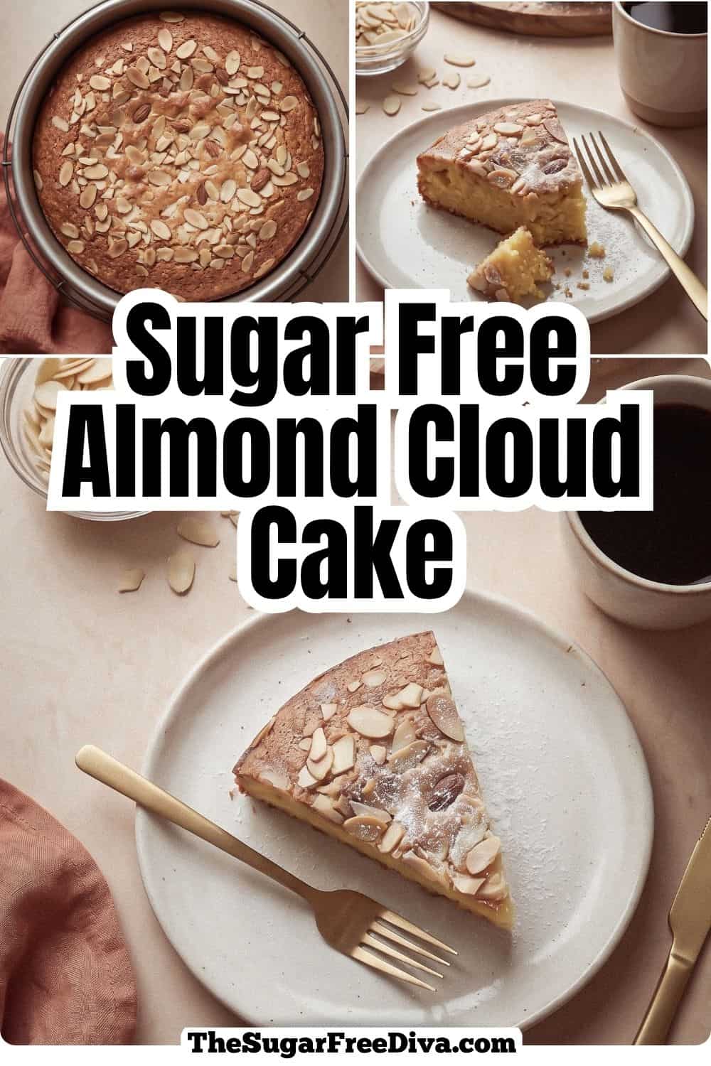 Sugar Free Almond Cloud Cake, a soft, buttery almond flour cake with a delicate crumb, topped with crunchy slivered almonds. Keto GF Sugar Free Almond Cloud Cake, a soft, buttery almond flour cake with a delicate crumb, topped with crunchy slivered almonds. Keto GF