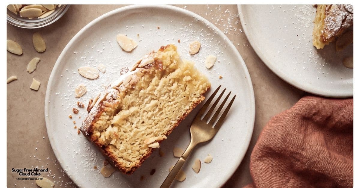 Sugar Free Almond Cloud Cake, a soft, buttery almond flour cake with a delicate crumb, topped with crunchy slivered almonds. Keto GF Sugar Free Almond Cloud Cake, a soft, buttery almond flour cake with a delicate crumb, topped with crunchy slivered almonds. Keto GF