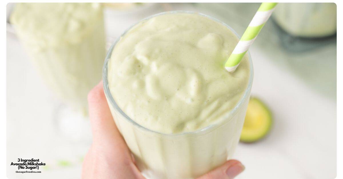 3 Ingredient Avocado Milkshake, a quick and easy recipe for a creamy and delicious treat made with simple ingredients and no added sugar . 3 Ingredient Avocado Milkshake (No Sugar!)