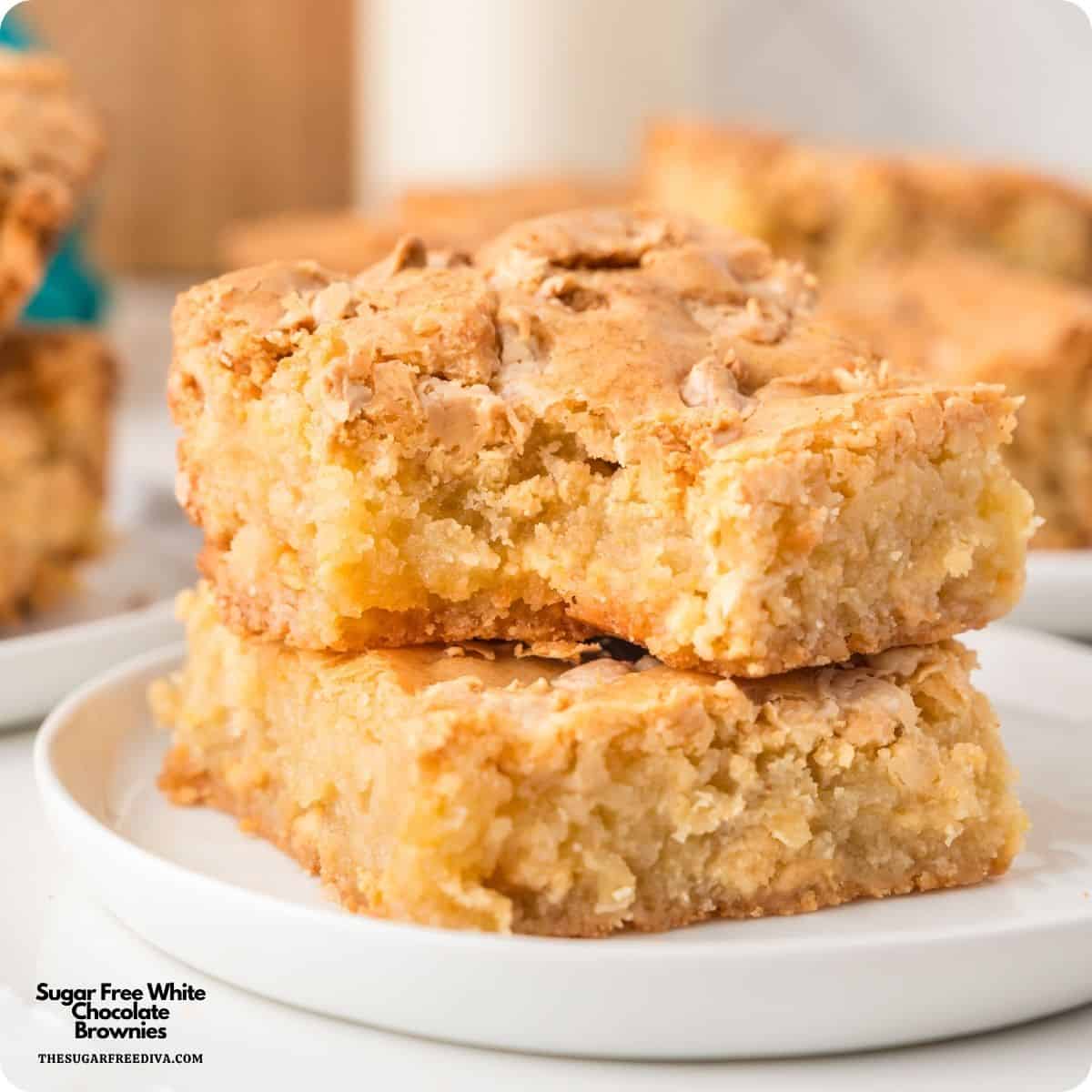 Sugar Free White Chocolate Brownies, an easy no added sugar dessert recipe for rich, chewy, dessert perfect for satisfying your sweet tooth! Sugar Free White Chocolate Brownies, an easy no added sugar dessert recipe for rich, chewy, dessert perfect for satisfying your sweet tooth!