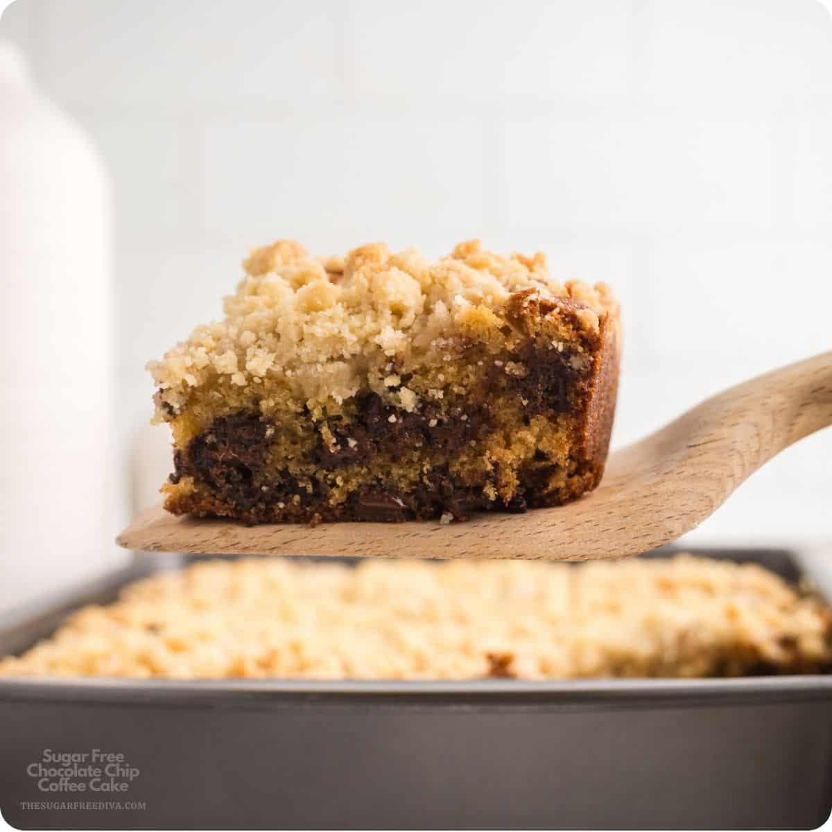 Sugar Free Chocolate Chip Coffee Cake, made with Greek yogurt, rich chocolate chips, and simple pantry ingredients. An easy and tasty treat! Sugar Free Chocolate Chip Coffee Cake, made with Greek yogurt, rich chocolate chips, and simple pantry ingredients. An easy and tasty treat!