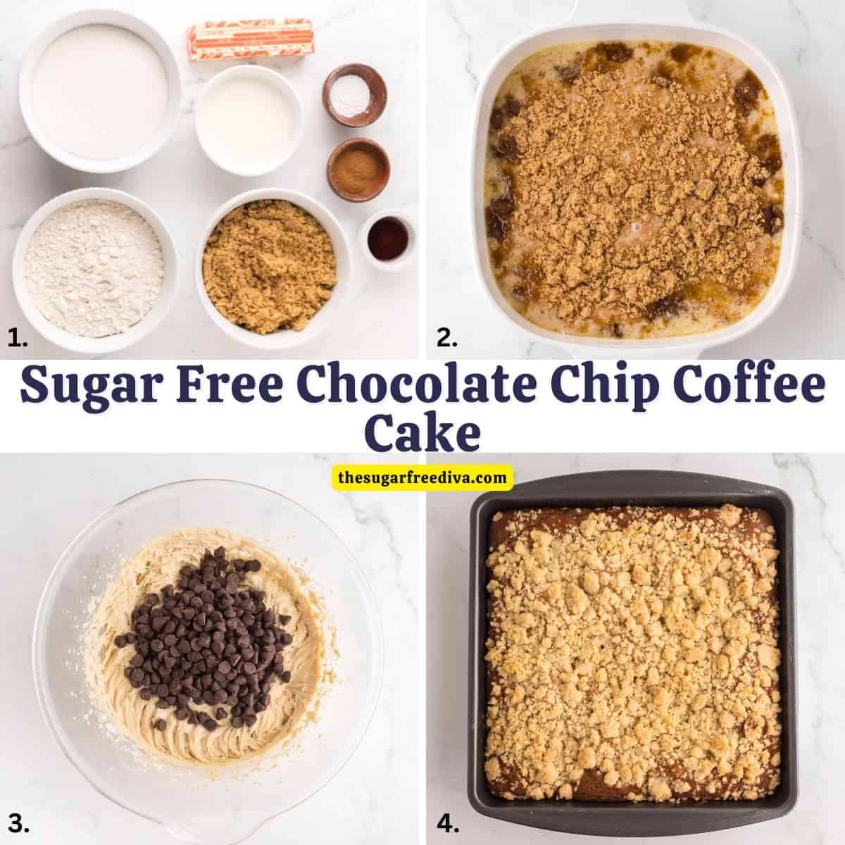 Sugar Free Chocolate Chip Coffee Cake, made with Greek yogurt, rich chocolate chips, and simple pantry ingredients. An easy and tasty treat! Sugar Free Chocolate Chip Coffee Cake, made with Greek yogurt, rich chocolate chips, and simple pantry ingredients. An easy and tasty treat!