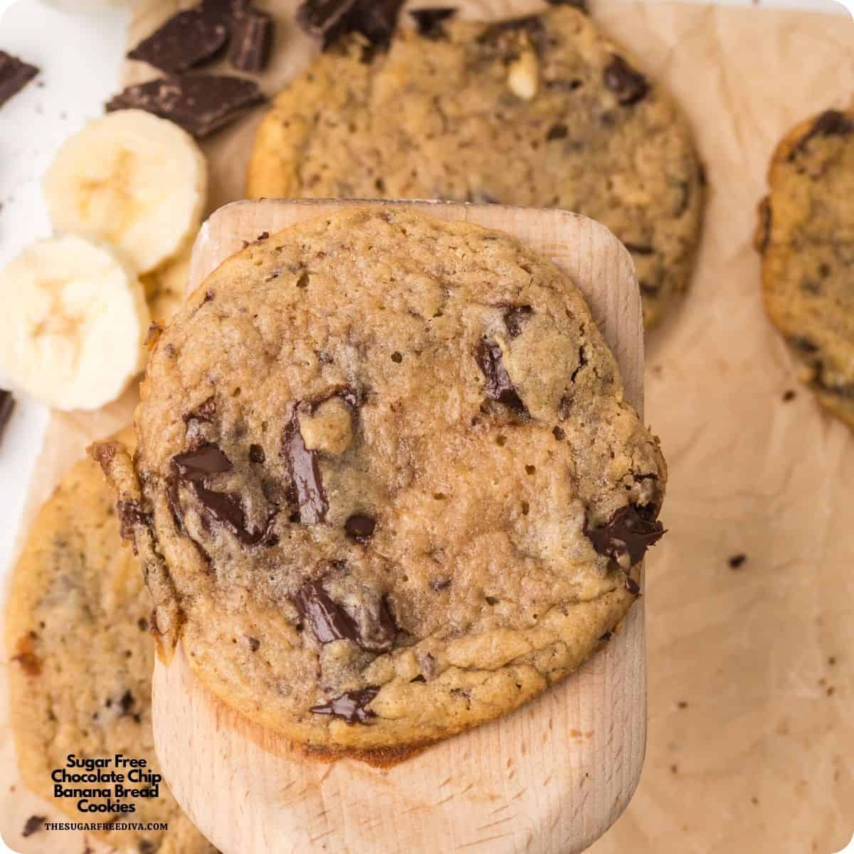 Sugar Free Chocolate Chip Banana Bread Cookies, Soft and Chewy Cookies made with ripe banana, melted butter, and chopped chocolate. Sugar Free Chocolate Chip Banana Bread Cookies, Soft and Chewy Cookies made with ripe banana, melted butter, and chopped chocolate.