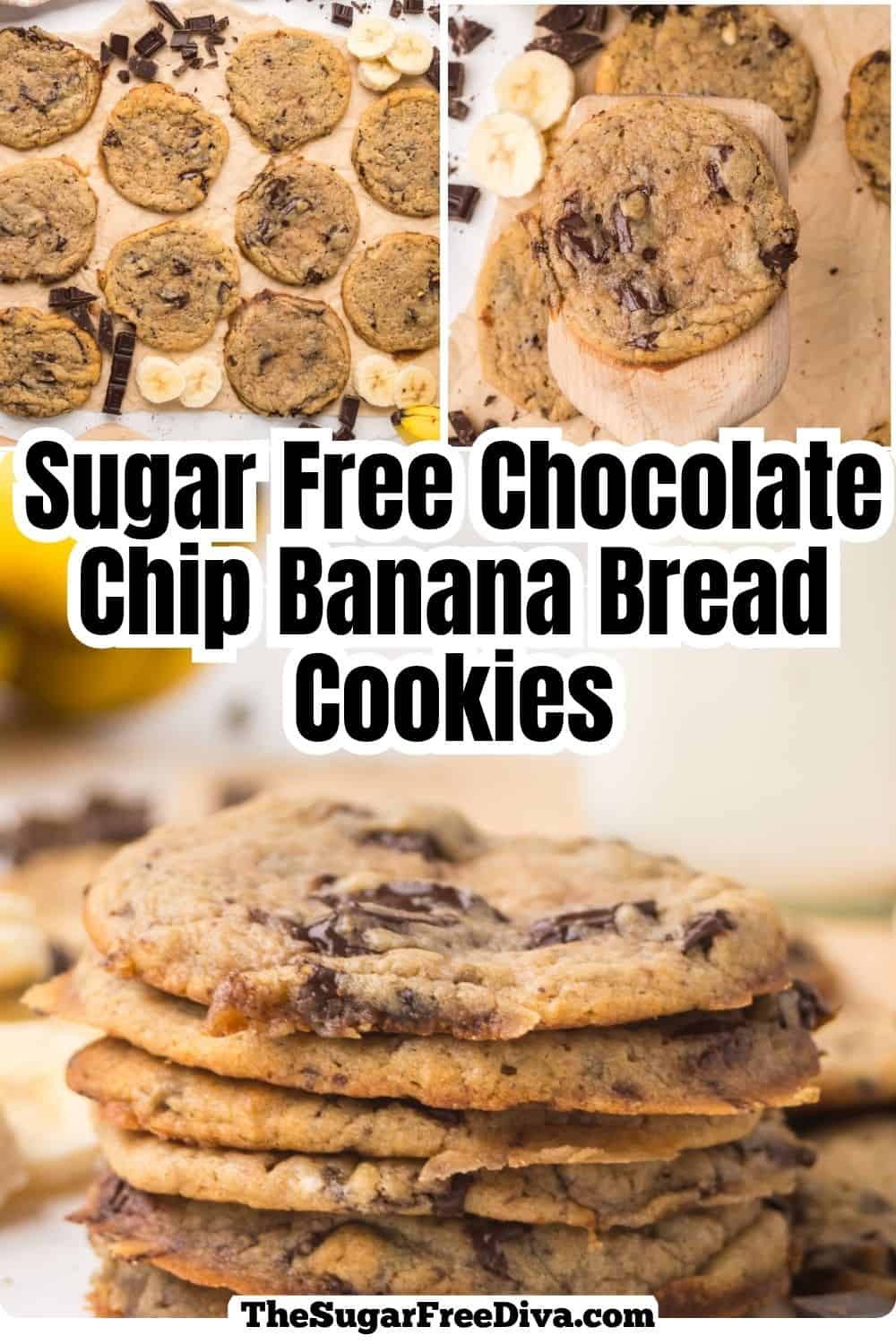 Sugar Free Chocolate Chip Banana Bread Cookies, Soft and Chewy Cookies made with ripe banana, melted butter, and chopped chocolate. Sugar Free Chocolate Chip Banana Bread Cookies, Soft and Chewy Cookies made with ripe banana, melted butter, and chopped chocolate.
