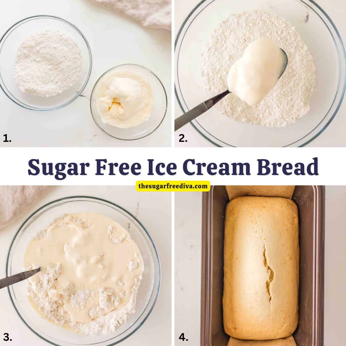 Sugar Free Ice Cream Bread, an easy 4 ingredient no added sugar recipe for a moist and flavorful bread that is perfect for enjoying for breakfast, dessert, or as a snack. Sugar Free Ice Cream Bread, an easy 4 ingredient no added sugar recipe for moist and flavorful bread, for breakfast, dessert, or as a snack.