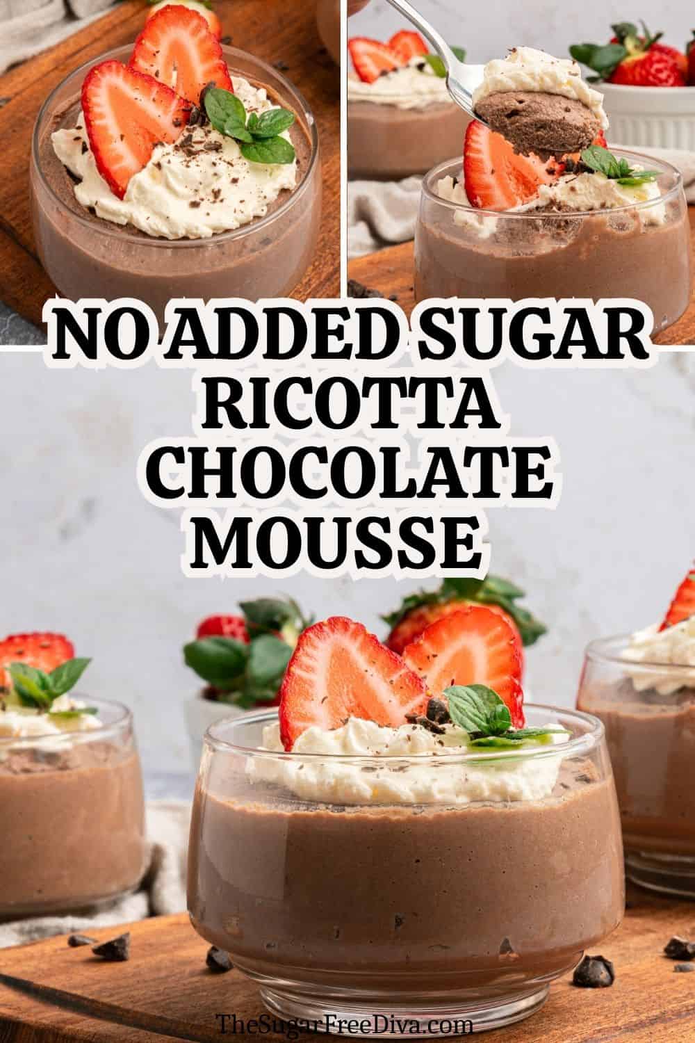 No Added Sugar Ricotta Chocolate Mousse, a 15 minute no bake sugar free recipe for velvety, cheesecake-like, decadent, guilt-free dessert. No Added Sugar Ricotta Chocolate Mousse, a 15 minute no bake sugar free recipe for velvety, cheesecake-like, decadent, guilt-free dessert.