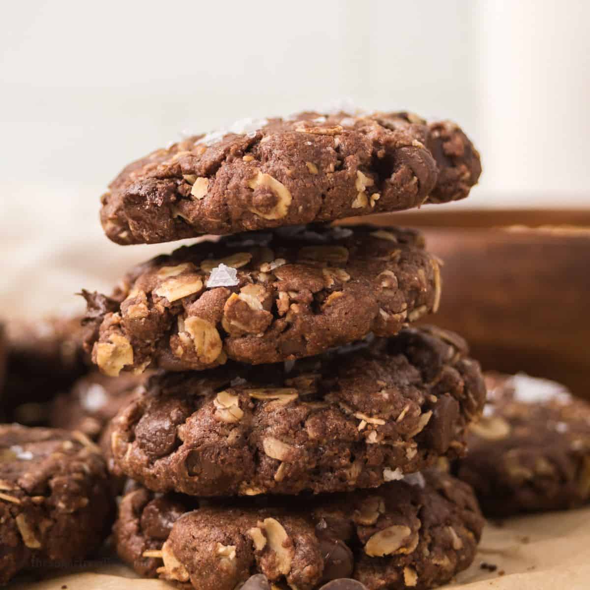 Sugar Free Double Chocolate Oatmeal Cookies are soft, chewy, and loaded with rich chocolate flavor. Perfect for dessert or as a snack. Sugar Free Double Chocolate Oatmeal Cookies are rich, chewy, and packed with chocolate in every bite! Made with oats, cocoa powder, and sugar-free chocolate chips, these easy cookies are perfect for dessert, snacks, or holiday cookie trays