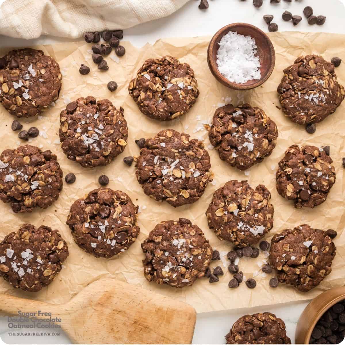 Sugar Free Double Chocolate Oatmeal Cookies are soft, chewy, and loaded with rich chocolate flavor. Perfect for dessert or as a snack. Sugar Free Double Chocolate Oatmeal Cookies are rich, chewy, and packed with chocolate in every bite! Made with oats, cocoa powder, and sugar-free chocolate chips, these easy cookies are perfect for dessert, snacks, or holiday cookie trays