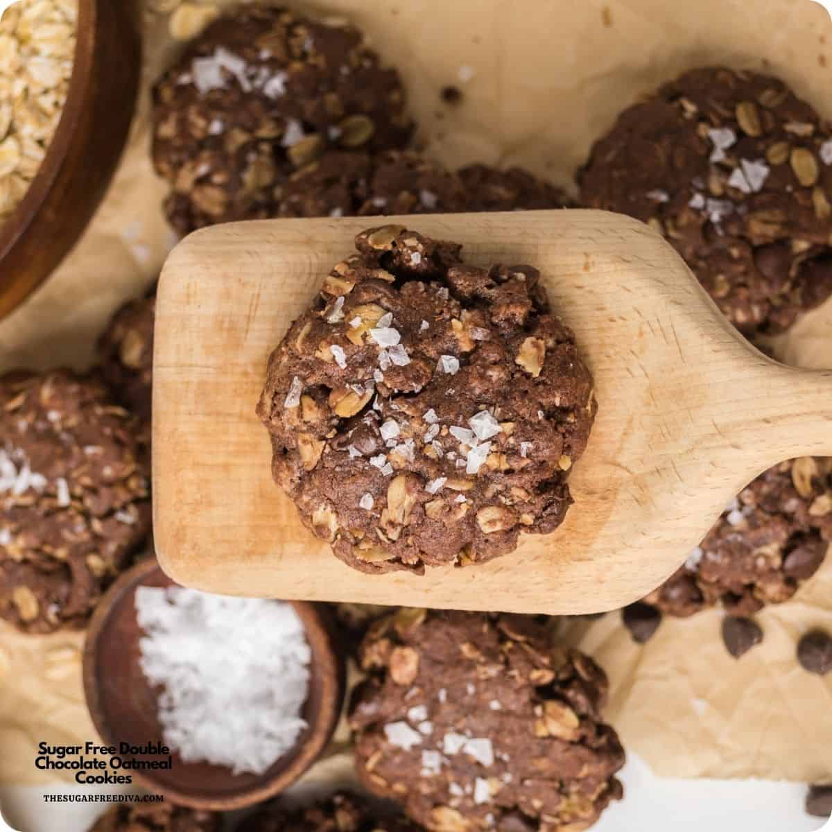 Sugar Free Double Chocolate Oatmeal Cookies are soft, chewy, and loaded with rich chocolate flavor. Perfect for dessert or as a snack. alt= Sugar Free Double Chocolate Oatmeal Cookies are rich, chewy, and packed with chocolate in every bite! Made with oats, cocoa powder, and sugar-free chocolate chips, these easy cookies are perfect for dessert, snacks, or holiday cookie trays