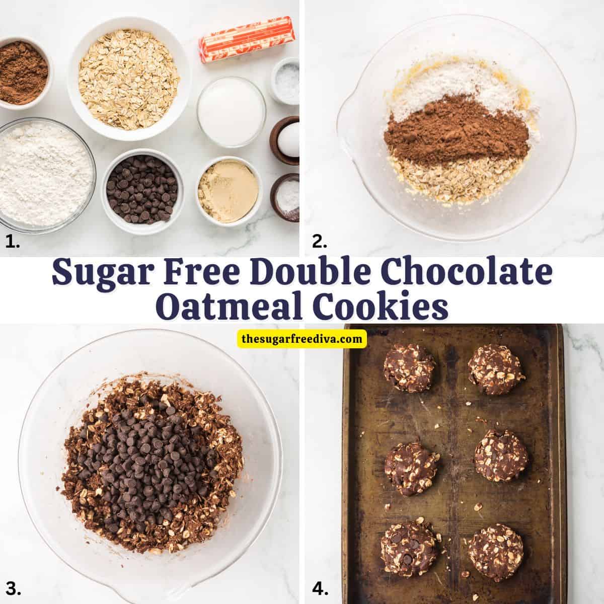 Sugar Free Double Chocolate Oatmeal Cookies are soft, chewy, and loaded with rich chocolate flavor. Perfect for dessert or as a snack. Sugar Free Double Chocolate Oatmeal Cookies are rich, chewy, and packed with chocolate in every bite! Made with oats, cocoa powder, and sugar-free chocolate chips, these easy cookies are perfect for dessert, snacks, or holiday cookie trays