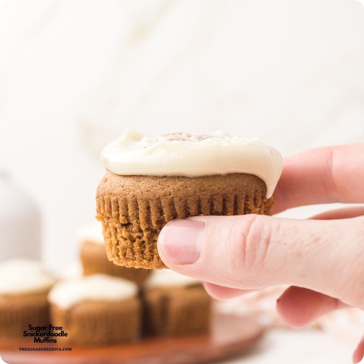These Sugar Free Snickerdoodle Muffins are soft, fluffy, and packed with warm cinnamon flavor. Topped with a creamy cream cheese frosting, they're the perfect sugar-free breakfast, snack, or dessert.